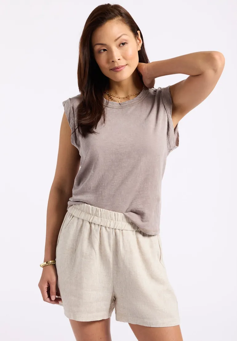 Giustina Women's Linen Blend High-Waisted Shorts, Beige - WB0023P
