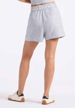 Giustina Women's Linen Blend Striped High-Waisted Shorts, Navy - WB0021P