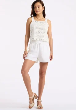 Giustina Women's Linen Blend High-Waisted Shorts, Off-White - WB0015P