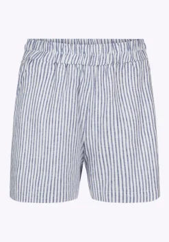 Giustina Women's Linen Blend Striped High-Waisted Shorts, Navy - WB0021P