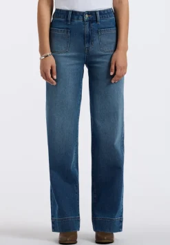 High Rise Wide Leg Addie Women's Jeans, Authentic Worn Indigo - BL16064