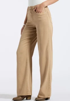 High Rise Wide Leg Addie Women's Pants, Almond Beige - BL16083