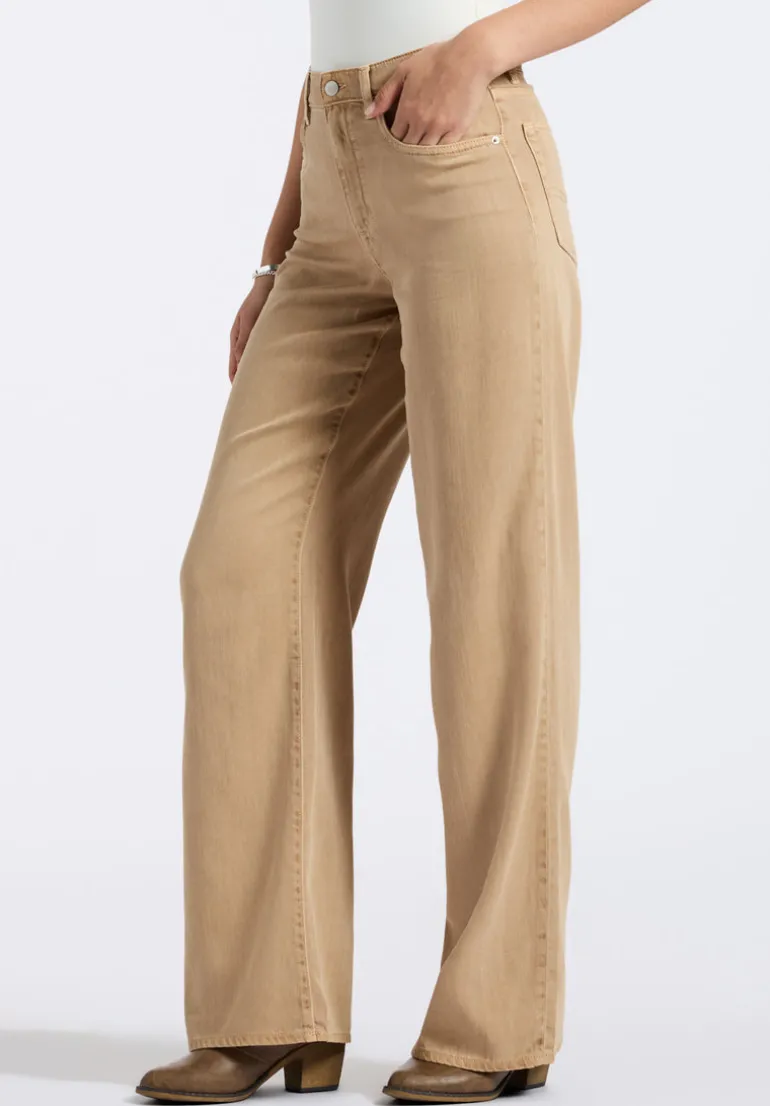 High Rise Wide Leg Addie Women's Pants, Almond Beige - BL16083
