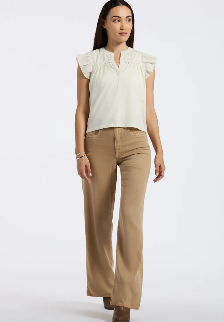 High Rise Wide Leg Addie Women's Pants, Almond Beige - BL16083