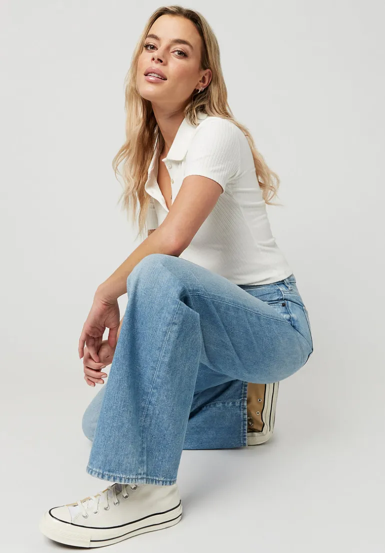 High Rise Wide Leg Addie Women's Jeans, Medium Blue - BL15793