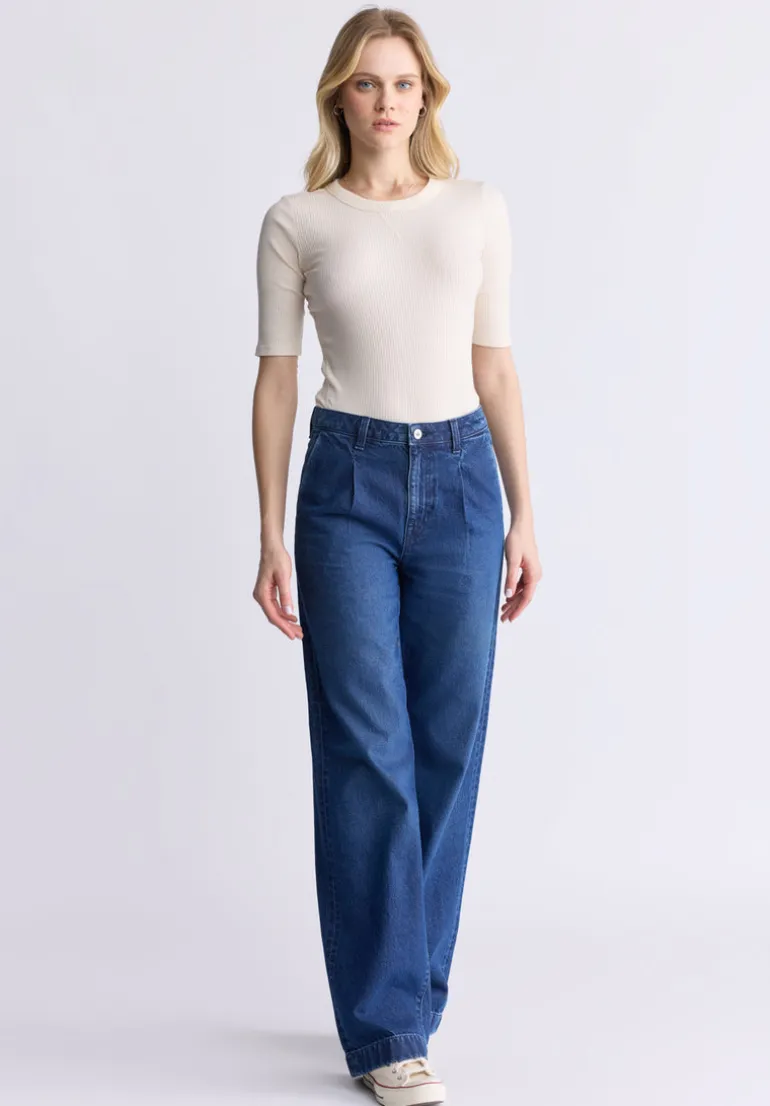 High Rise Wide Leg Addie Women's Jeans, Indigo Contrast - BL16002
