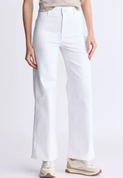 High Rise Wide Leg Adele Women's Soft Wash Jeans, White - BL16012