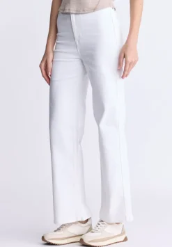 High Rise Wide Leg Adele Women's Soft Wash Jeans, White - BL16012