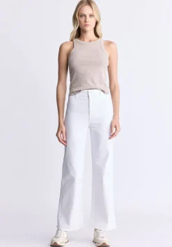 High Rise Wide Leg Adele Women's Soft Wash Jeans, White - BL16012