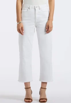 High Rise Wide Leg Cropped Addisson Women's Pants, White - BL16087