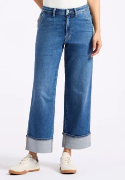 High Rise Wide Leg Cropped Addison Women's Jeans, Indigo Worn - BL16047