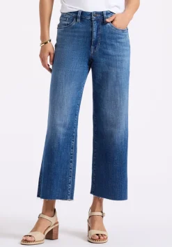 High Rise Wide Leg Cropped Addison Women's Jeans, Indigo Sanded - BL16069