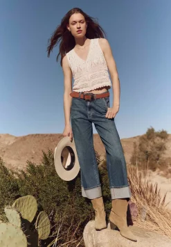 High Rise Wide Leg Cropped Addison Women's Jeans, Indigo Worn - BL16047