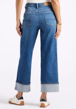 High Rise Wide Leg Cropped Addison Women's Jeans, Indigo Worn - BL16047