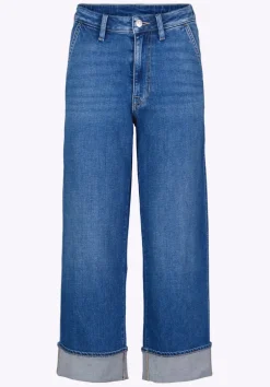 High Rise Wide Leg Cropped Addison Women's Jeans, Indigo Worn - BL16047