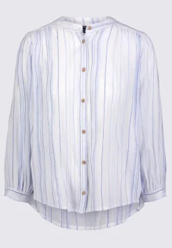 Ishara Women’s Balloon Sleeve Striped Blouse, White & Light Blue - WT0097P