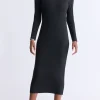 Jaida Women’s Long Sleeve Rib Knit Dress, Black - SD0004F