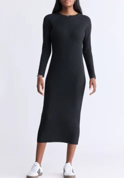 Jaida Women’s Long Sleeve Rib Knit Dress, Black - SD0004F