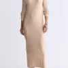 Jaida Women’s Long Sleeve Rib Knit Dress, Tan - SD0004F