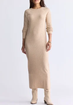 Jaida Women’s Long Sleeve Rib Knit Dress, Tan - SD0004F