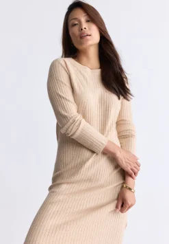Jaida Women’s Long Sleeve Rib Knit Dress, Tan - SD0004F