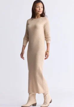 Jaida Women’s Long Sleeve Rib Knit Dress, Tan - SD0004F