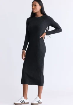 Jaida Women’s Long Sleeve Rib Knit Dress, Black - SD0004F