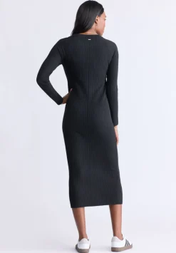 Jaida Women’s Long Sleeve Rib Knit Dress, Black - SD0004F