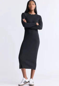 Jaida Women’s Long Sleeve Rib Knit Dress, Black - SD0004F