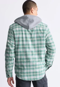 Jakeim Men's Plaid Hooded Shacket, Grey & Green - BM24443