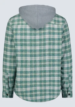 Jakeim Men's Plaid Hooded Shacket, Grey & Green - BM24443