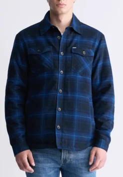 Jalika Men's Plaid Shacket with Sherpa Lining, Black & Navy - BM24447