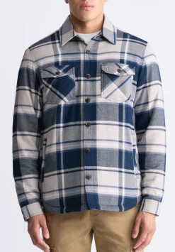 Jalika Men's Plaid Shacket with Sherpa Lining, Cream & Navy - BM24447