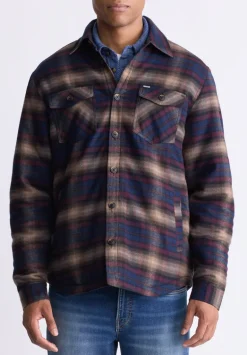 Jalika Men's Plaid Shacket with Sherpa Lining, Whale & Beige - BM24447