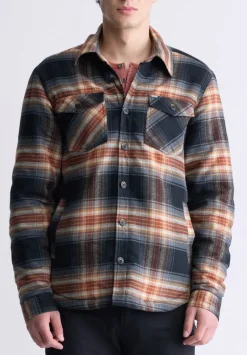 Jalika Men's Plaid Shacket with Sherpa Lining, Black & Brown - BM24447