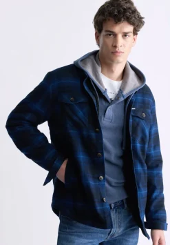 Jalika Men's Plaid Shacket with Sherpa Lining, Black & Navy - BM24447