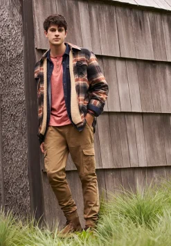 Jalika Men's Plaid Shacket with Sherpa Lining, Black & Brown - BM24447