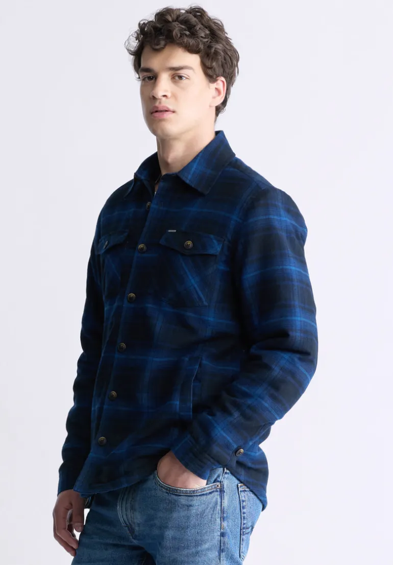 Jalika Men's Plaid Shacket with Sherpa Lining, Black & Navy - BM24447