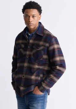 Jalika Men's Plaid Shacket with Sherpa Lining, Whale & Beige - BM24447