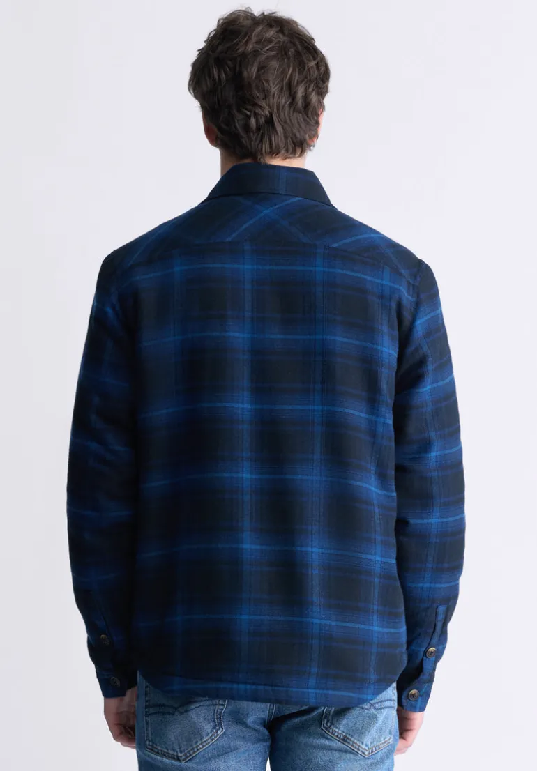 Jalika Men's Plaid Shacket with Sherpa Lining, Black & Navy - BM24447