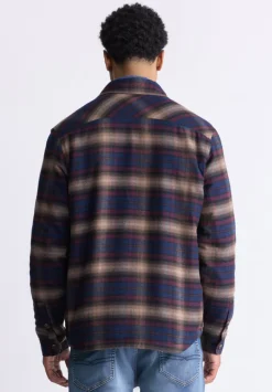 Jalika Men's Plaid Shacket with Sherpa Lining, Whale & Beige - BM24447