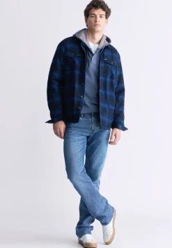 Jalika Men's Plaid Shacket with Sherpa Lining, Black & Navy - BM24447