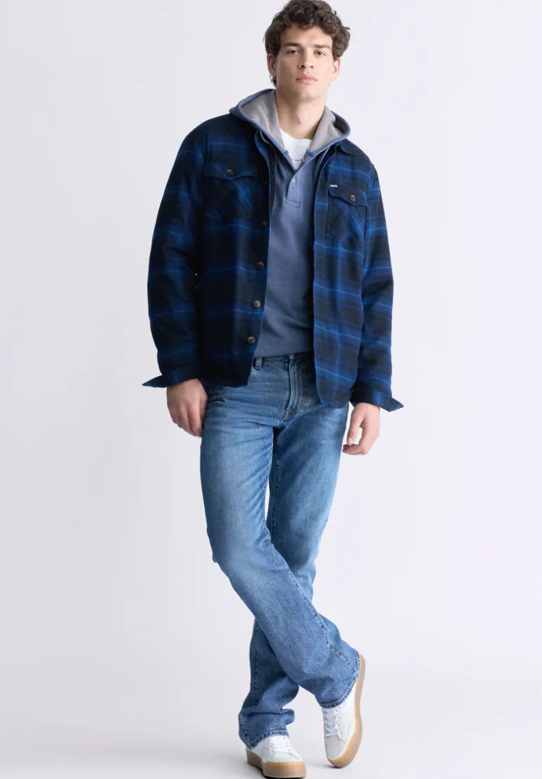 Jalika Men's Plaid Shacket with Sherpa Lining, Black & Navy - BM24447
