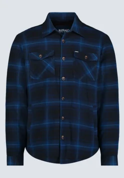 Jalika Men's Plaid Shacket with Sherpa Lining, Black & Navy - BM24447