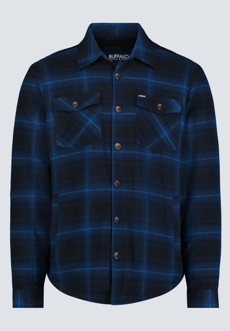 Jalika Men's Plaid Shacket with Sherpa Lining, Black & Navy - BM24447