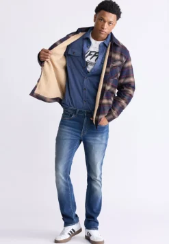 Jalika Men's Plaid Shacket with Sherpa Lining, Whale & Beige - BM24447