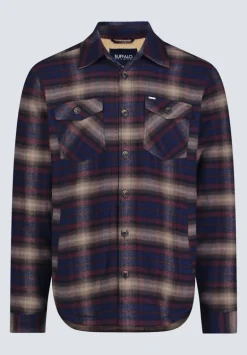 Jalika Men's Plaid Shacket with Sherpa Lining, Whale & Beige - BM24447