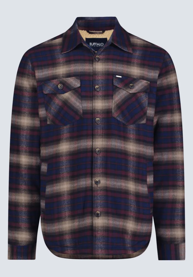Jalika Men's Plaid Shacket with Sherpa Lining, Whale & Beige - BM24447