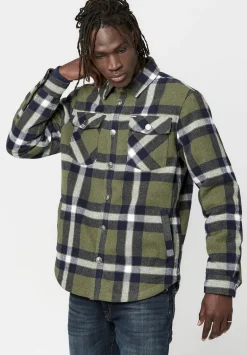 Japuy Men's Shacket in Green Black Plaid - BM23653