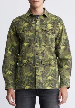 Jicama Men's Shacket in Sphagnum Green Print - BM24340